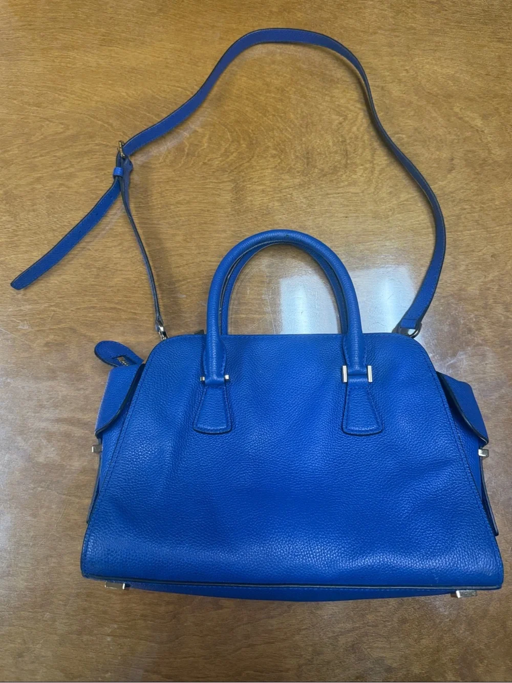 Michael Kors Cobalt Blue Pebbled Leather Satchel with Crossbody Strap